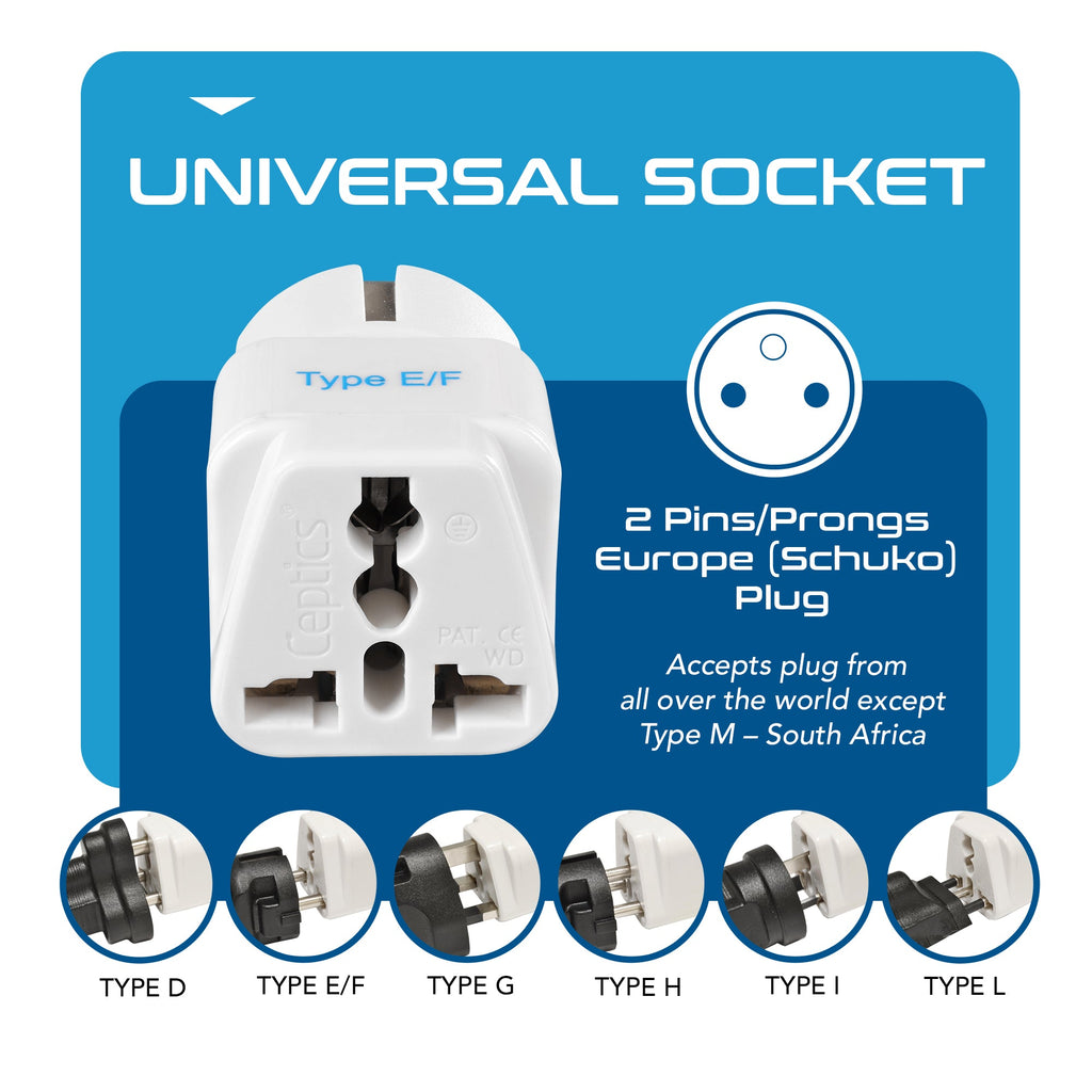 European (Schuko) Travel Adapter - Type E/F - 3 Pack (GP-9) Ceptics