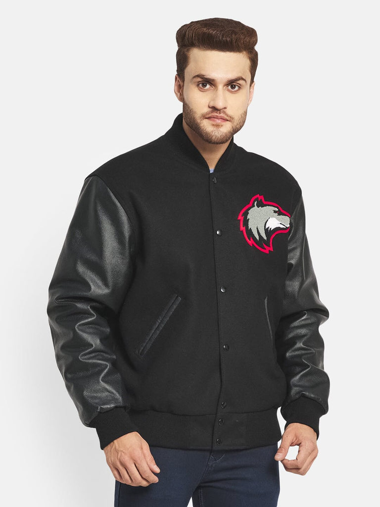 Black Wolf Varsity Jacket Classy Leather Bags