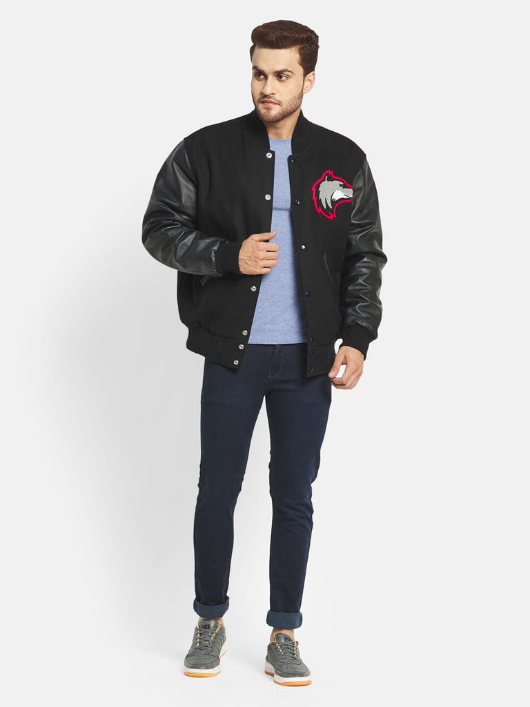 Black Wolf Varsity Jacket Classy Leather Bags