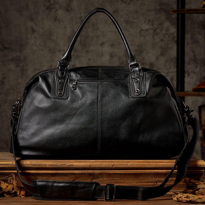 Men’s Leather Travel Duffel Bag, Full Grain Leather Shoulder Bag, Large Capacity Black Weekend Bag RockCow Leather Studio