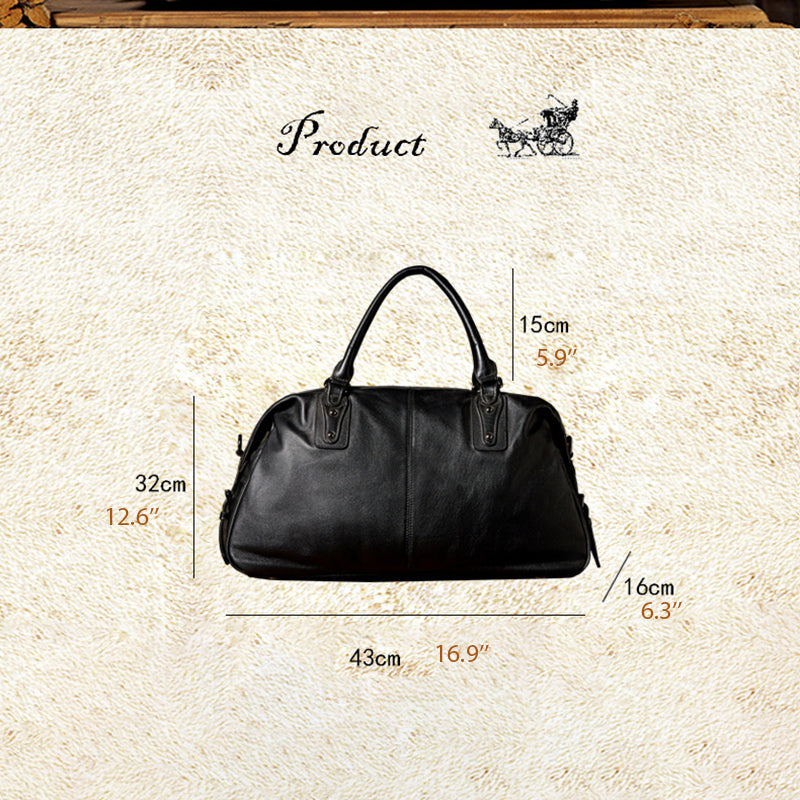 Men’s Leather Travel Duffel Bag, Full Grain Leather Shoulder Bag, Large Capacity Black Weekend Bag RockCow Leather Studio