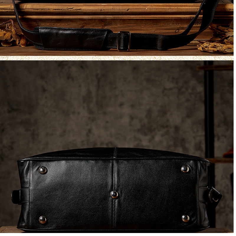 Men’s Leather Travel Duffel Bag, Full Grain Leather Shoulder Bag, Large Capacity Black Weekend Bag RockCow Leather Studio