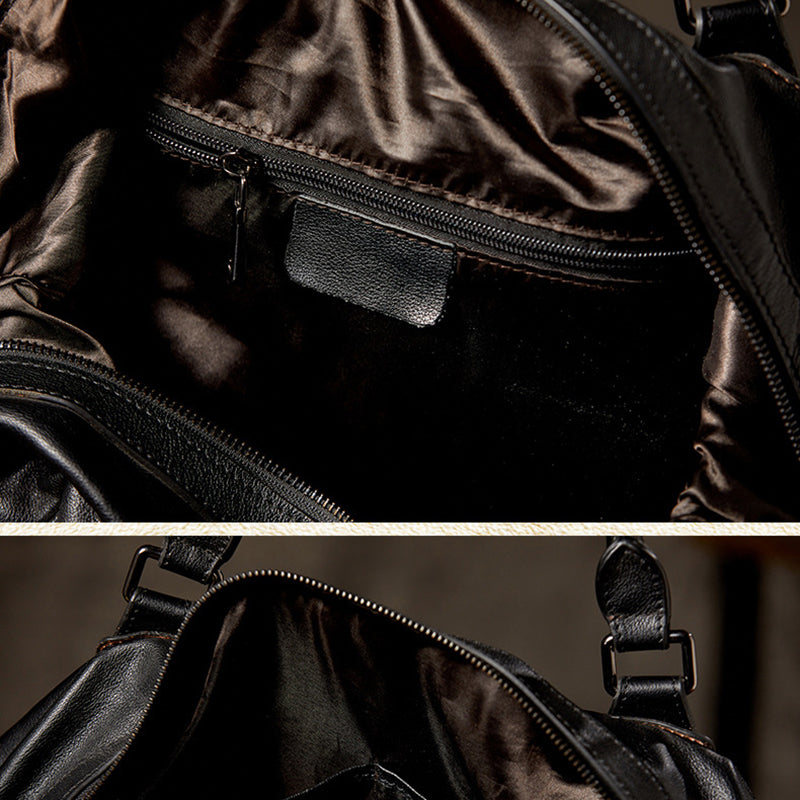 Men’s Leather Travel Duffel Bag, Full Grain Leather Shoulder Bag, Large Capacity Black Weekend Bag RockCow Leather Studio