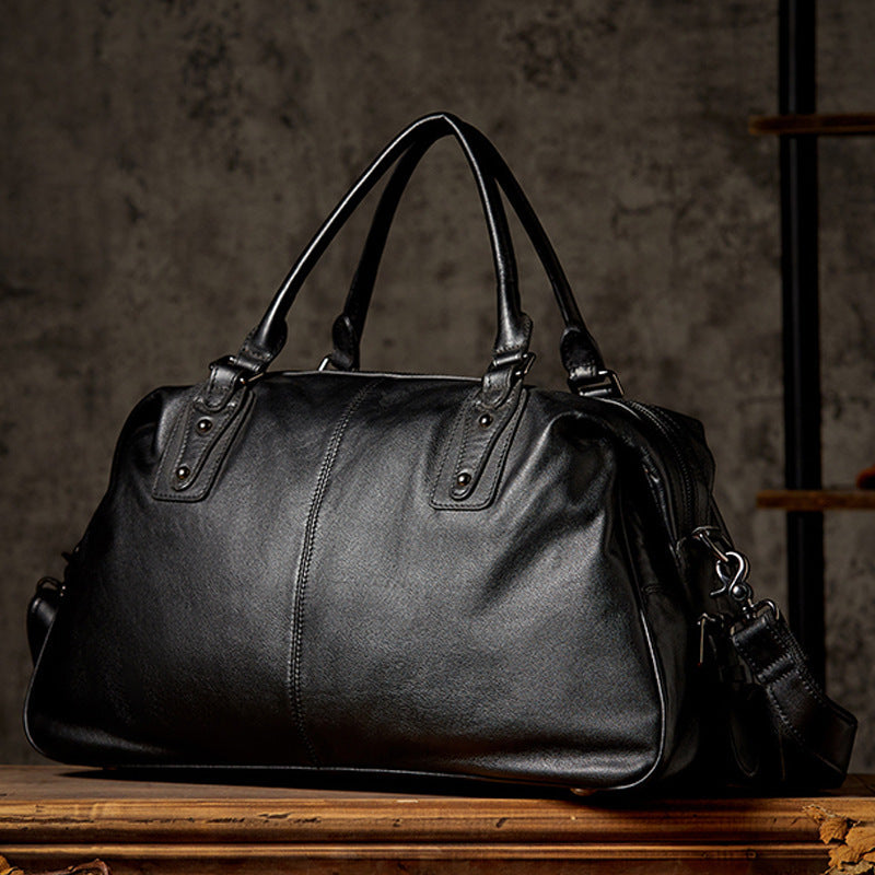 Men’s Leather Travel Duffel Bag, Full Grain Leather Shoulder Bag, Large Capacity Black Weekend Bag RockCow Leather Studio