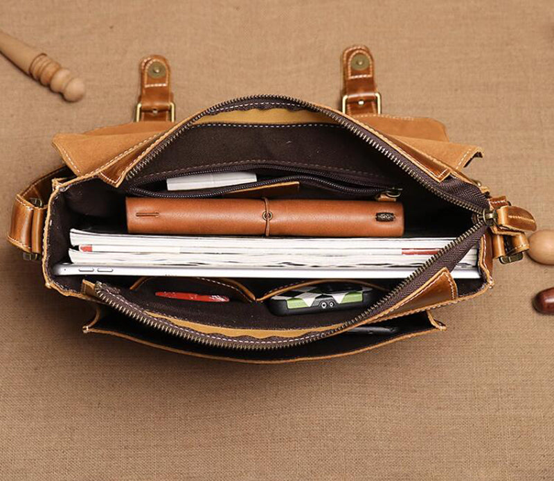 Mens Leather Messenger Bag Full Grain Leather Distressed Leather Crossbody Bag Mens Work Briefcase Handmade Shoulder Bag RockCow Leather Studio