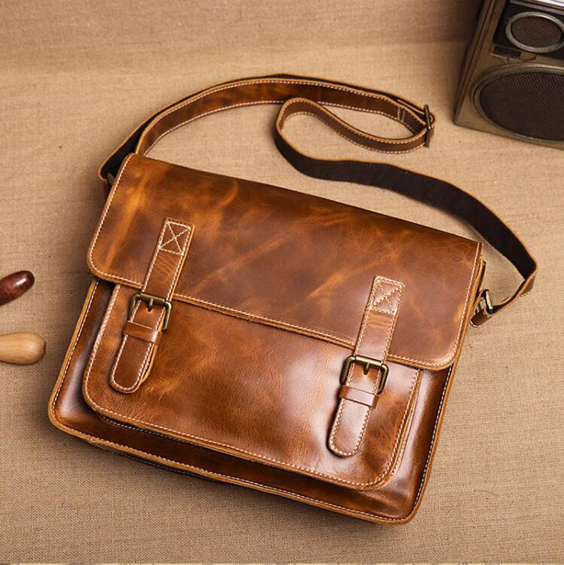 Mens Leather Messenger Bag Full Grain Leather Distressed Leather Crossbody Bag Mens Work Briefcase Handmade Shoulder Bag RockCow Leather Studio