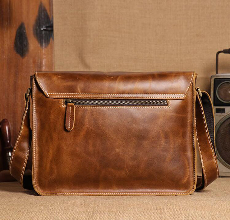 Mens Leather Messenger Bag Full Grain Leather Distressed Leather Crossbody Bag Mens Work Briefcase Handmade Shoulder Bag RockCow Leather Studio