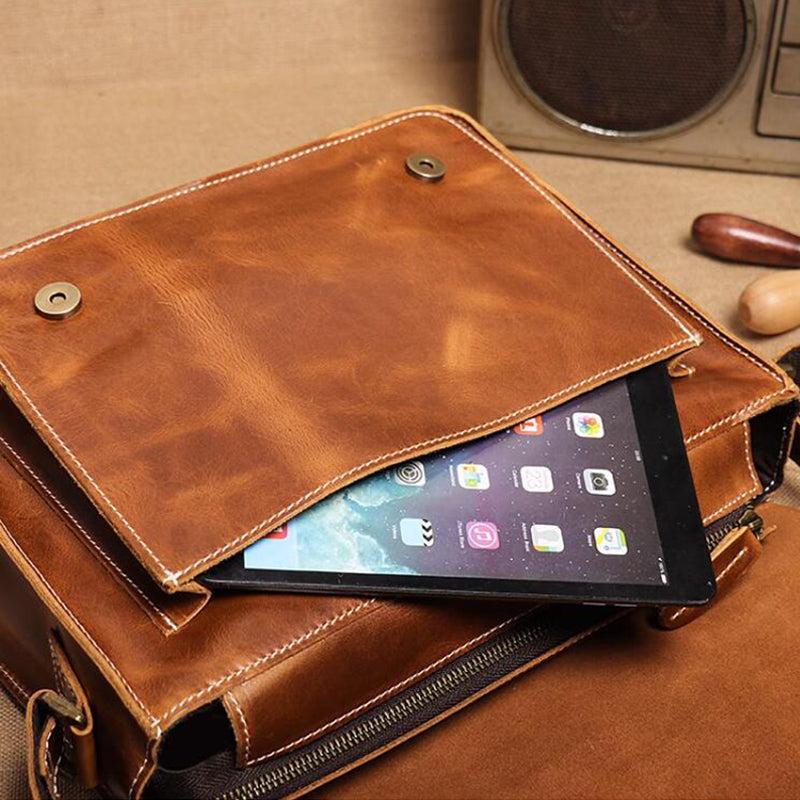 Mens Leather Messenger Bag Full Grain Leather Distressed Leather Crossbody Bag Mens Work Briefcase Handmade Shoulder Bag RockCow Leather Studio