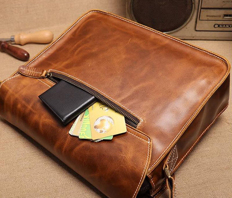 Mens Leather Messenger Bag Full Grain Leather Distressed Leather Crossbody Bag Mens Work Briefcase Handmade Shoulder Bag RockCow Leather Studio