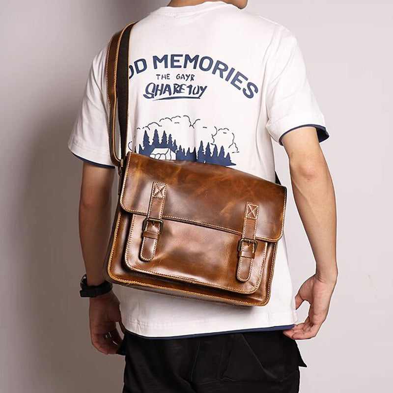 Mens Leather Messenger Bag Full Grain Leather Distressed Leather Crossbody Bag Mens Work Briefcase Handmade Shoulder Bag RockCow Leather Studio
