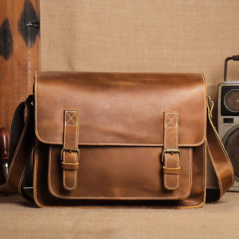 Mens Leather Messenger Bag Full Grain Leather Distressed Leather Crossbody Bag Mens Work Briefcase Handmade Shoulder Bag RockCow Leather Studio