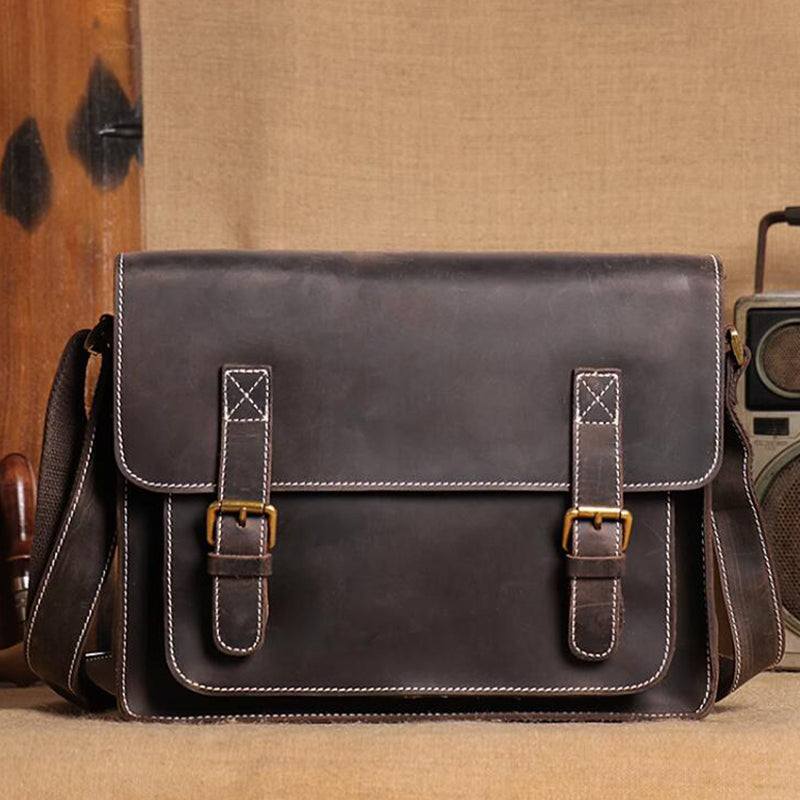 Mens Leather Messenger Bag Full Grain Leather Distressed Leather Crossbody Bag Mens Work Briefcase Handmade Shoulder Bag RockCow Leather Studio