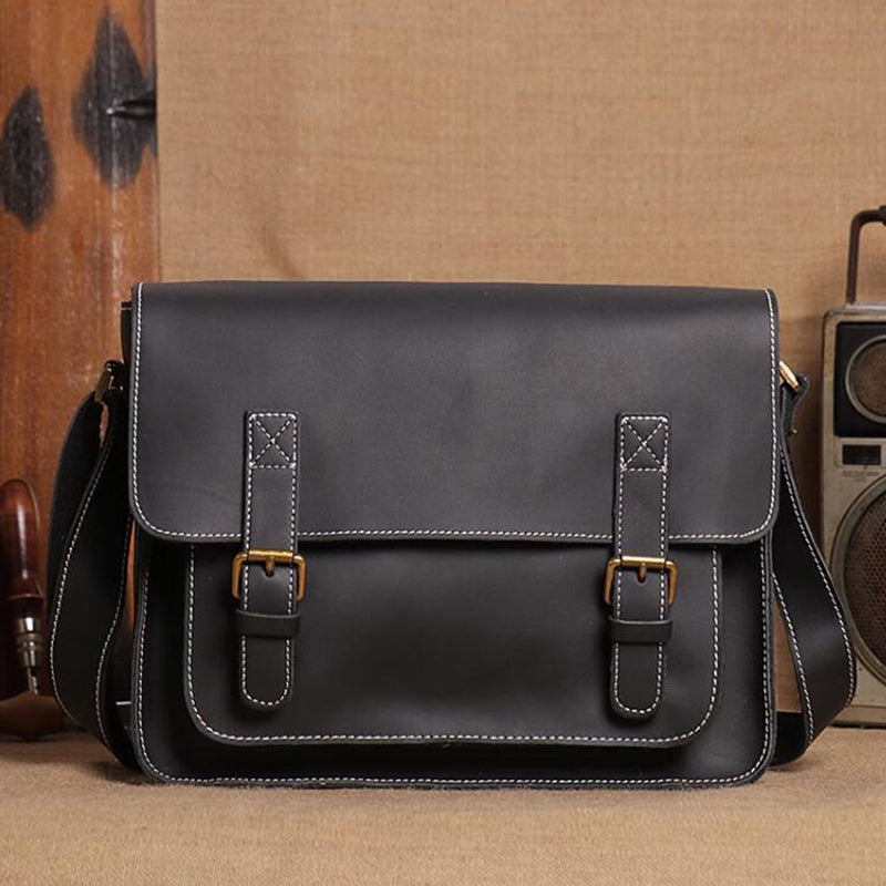 Mens Leather Messenger Bag Full Grain Leather Distressed Leather Crossbody Bag Mens Work Briefcase Handmade Shoulder Bag RockCow Leather Studio