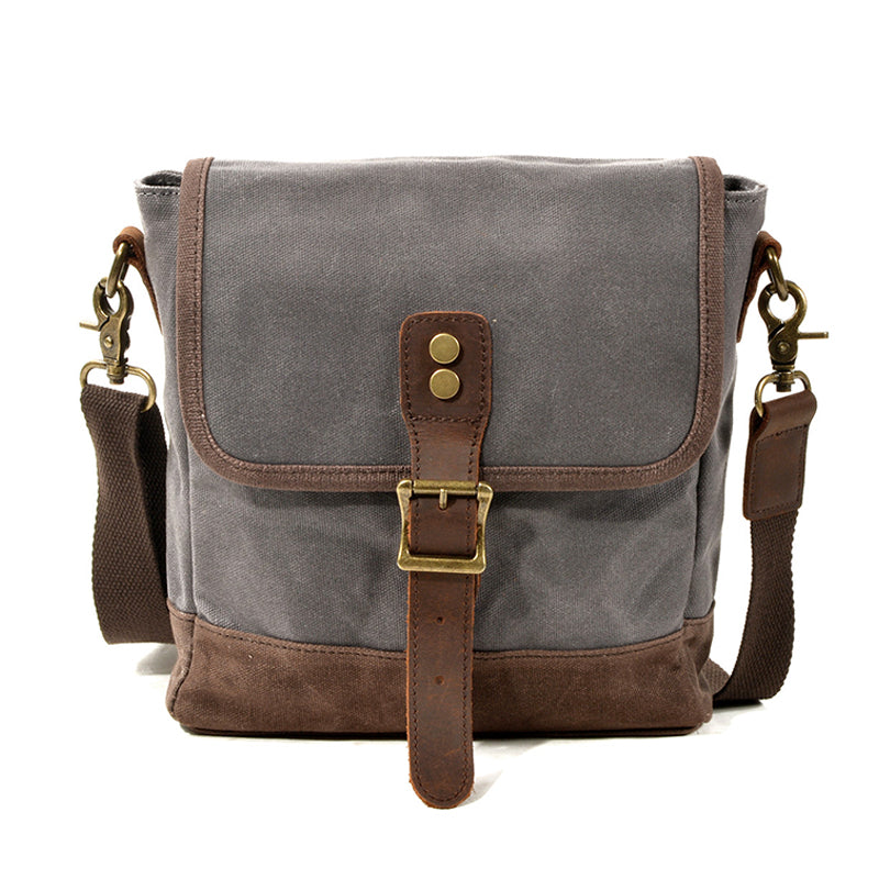 Mens Waxed Canvas Messenger Bag Full Grain Leather With Canvas Shoulder Bag Crossbody Bag Gift For Him MC6070 RockCow Leather Studio