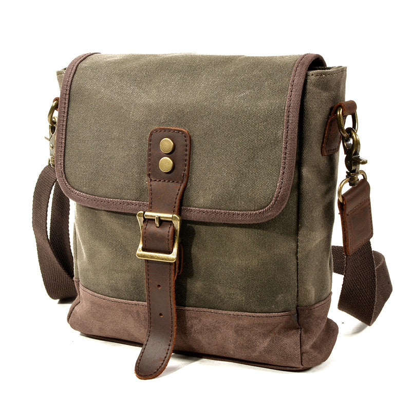 Mens Waxed Canvas Messenger Bag Full Grain Leather With Canvas Shoulder Bag Crossbody Bag Gift For Him MC6070 RockCow Leather Studio