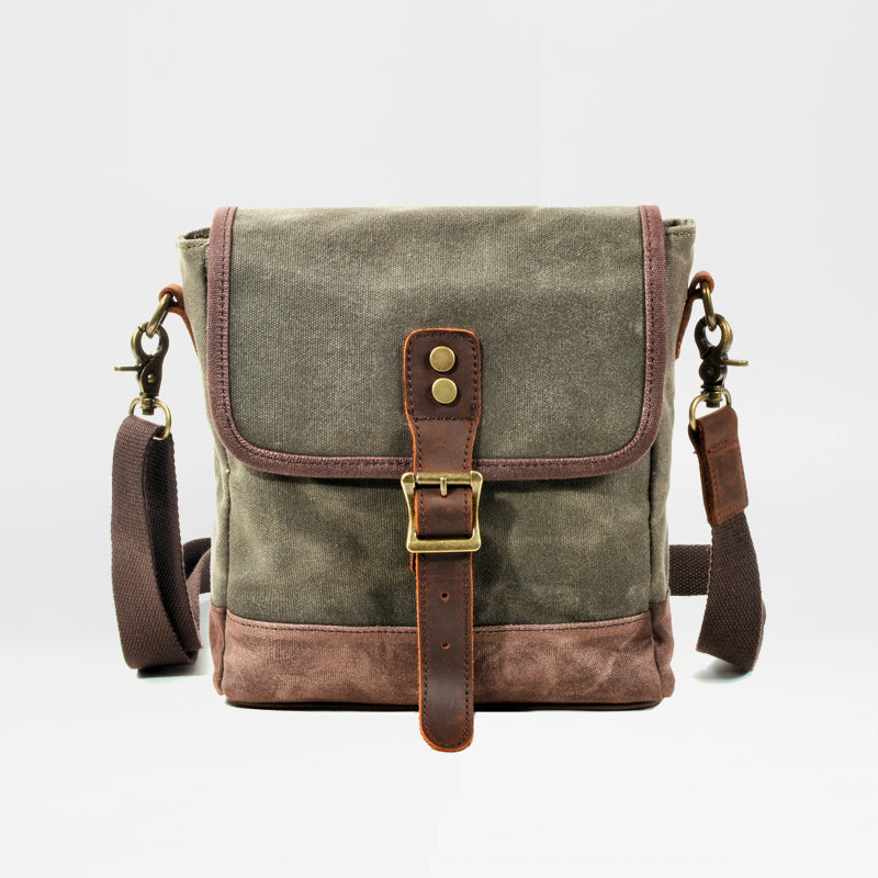 Mens Waxed Canvas Messenger Bag Full Grain Leather With Canvas Shoulder Bag Crossbody Bag Gift For Him MC6070 RockCow Leather Studio