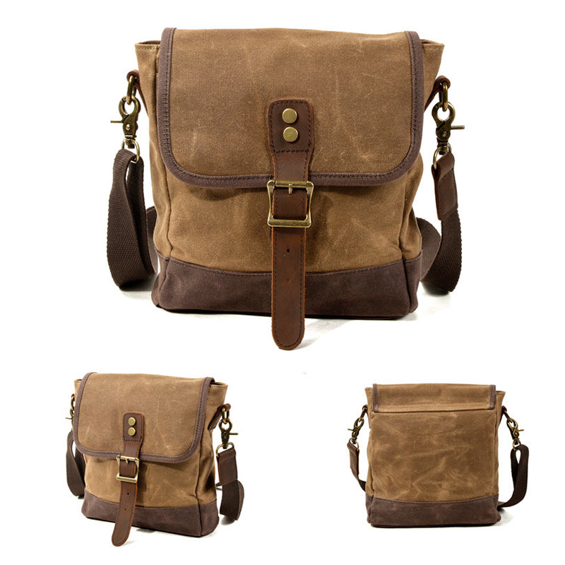 Mens Waxed Canvas Messenger Bag Full Grain Leather With Canvas Shoulder Bag Crossbody Bag Gift For Him MC6070 RockCow Leather Studio
