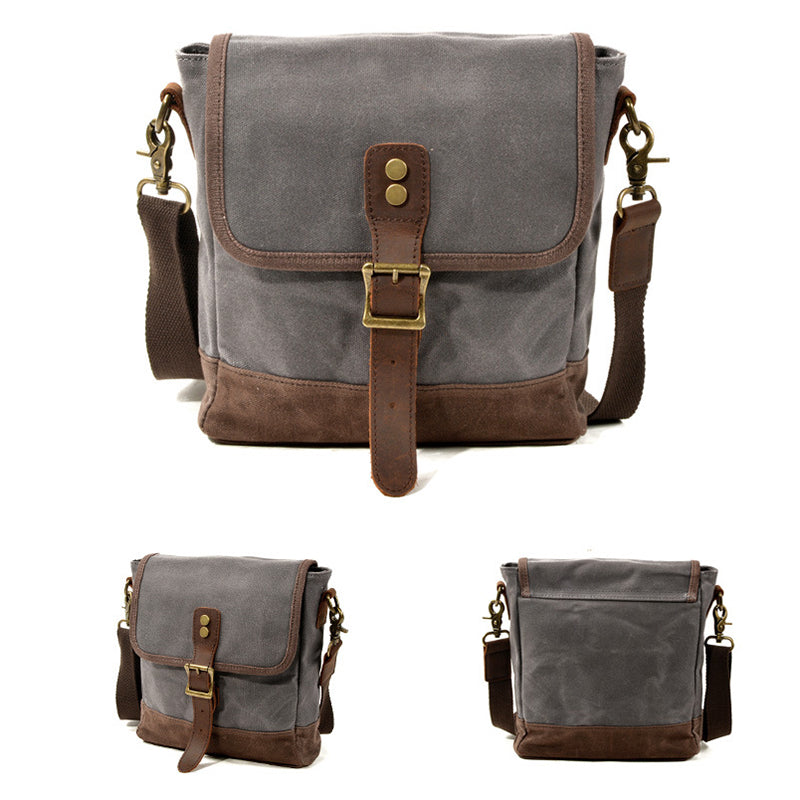 Mens Waxed Canvas Messenger Bag Full Grain Leather With Canvas Shoulder Bag Crossbody Bag Gift For Him MC6070 RockCow Leather Studio
