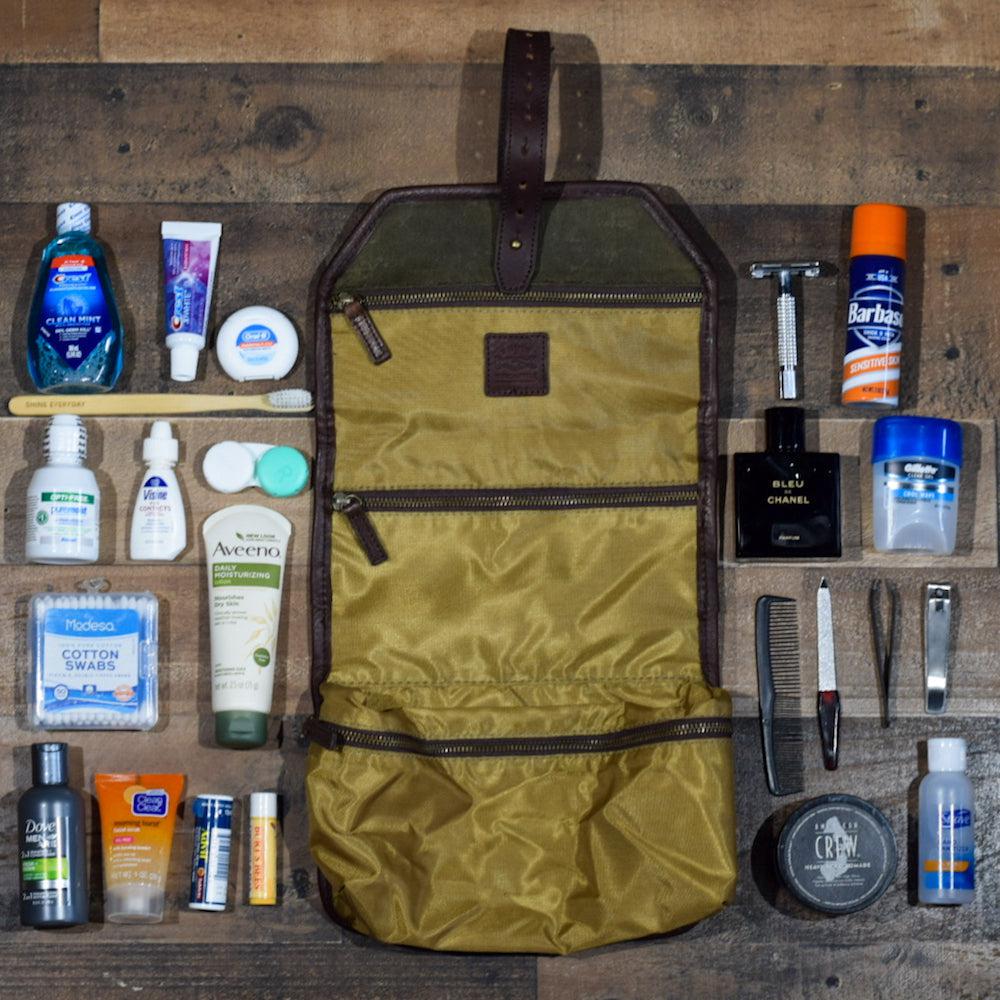 Campaign Waxed Canvas Roll-Up Toiletry Shave Kit Mission Mercantile Leather Goods