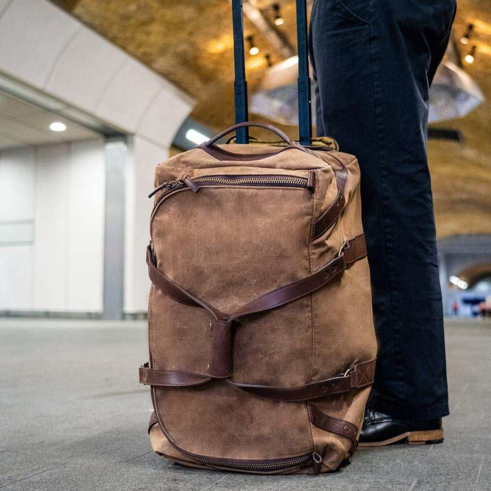 Campaign Waxed Canvas Wheeled Carry-On Duffle Bag Mission Mercantile Leather Goods