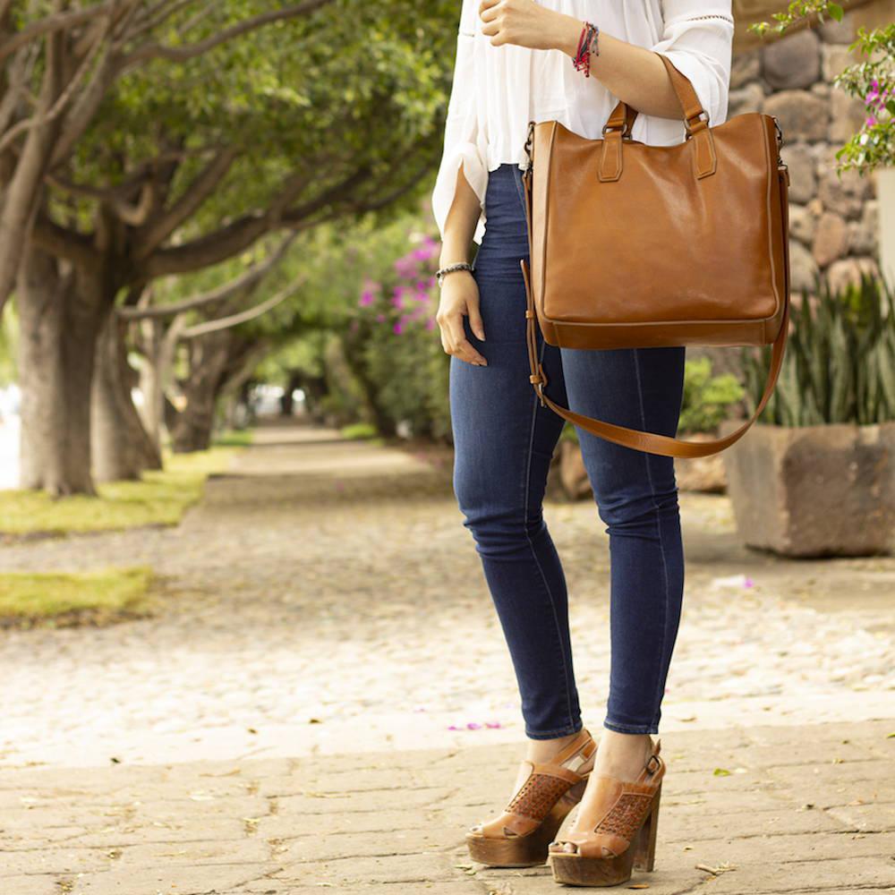 Ellington Leather Market Tote with Zippered Pouch Mission Mercantile Leather Goods