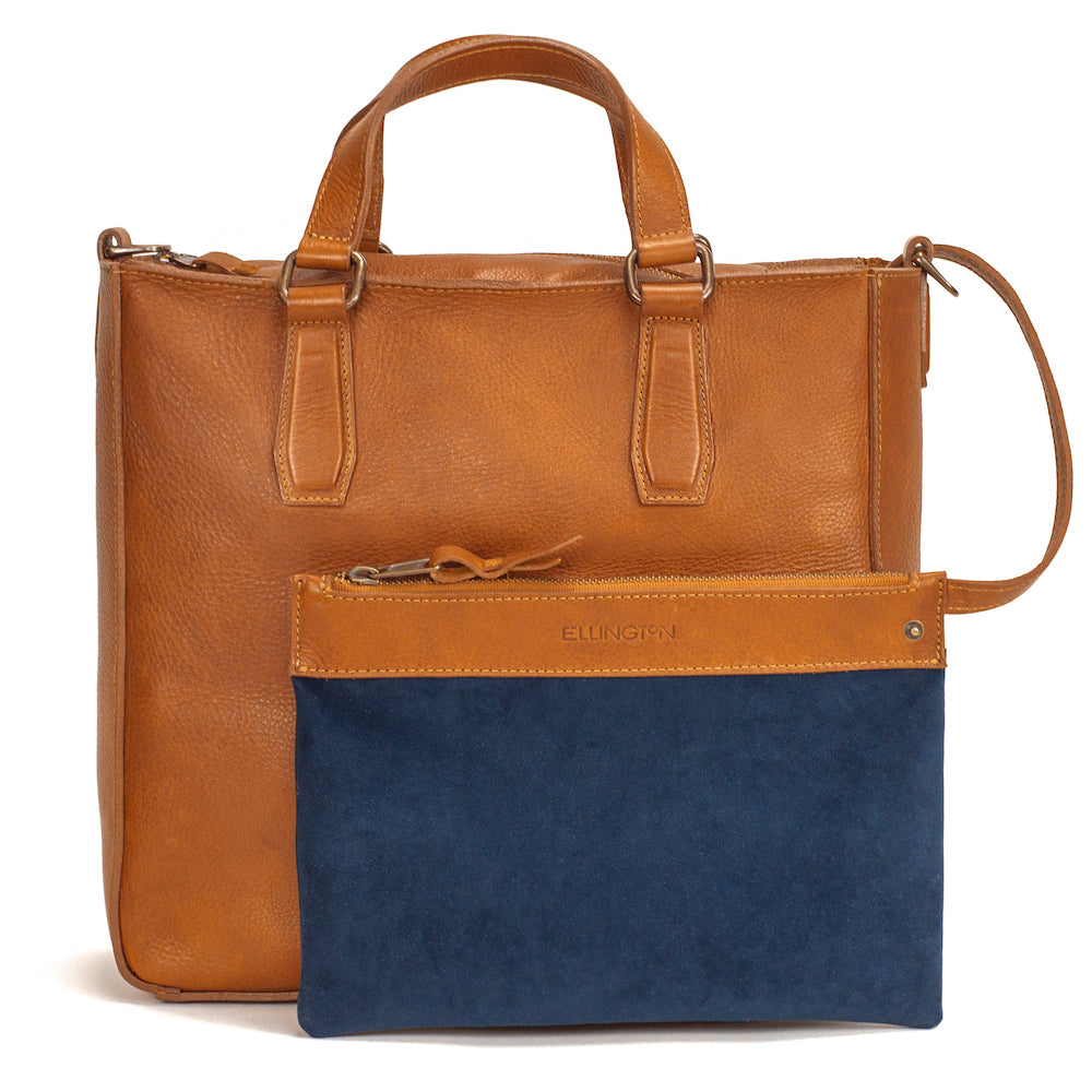 Ellington Leather Market Tote with Zippered Pouch Mission Mercantile Leather Goods