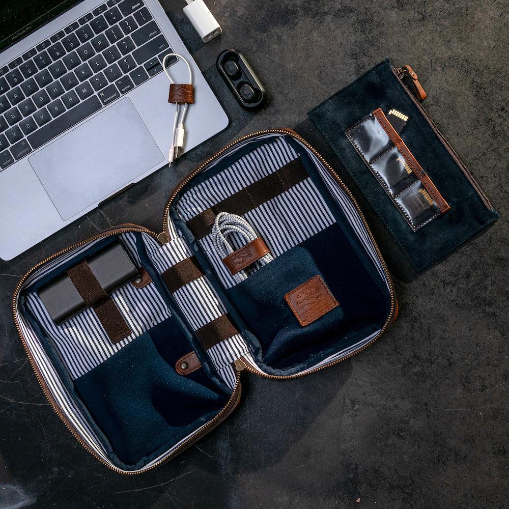 Heritage Leather "Doc" Electronics Organizer / Toiletry Kit Mission Mercantile Leather Goods