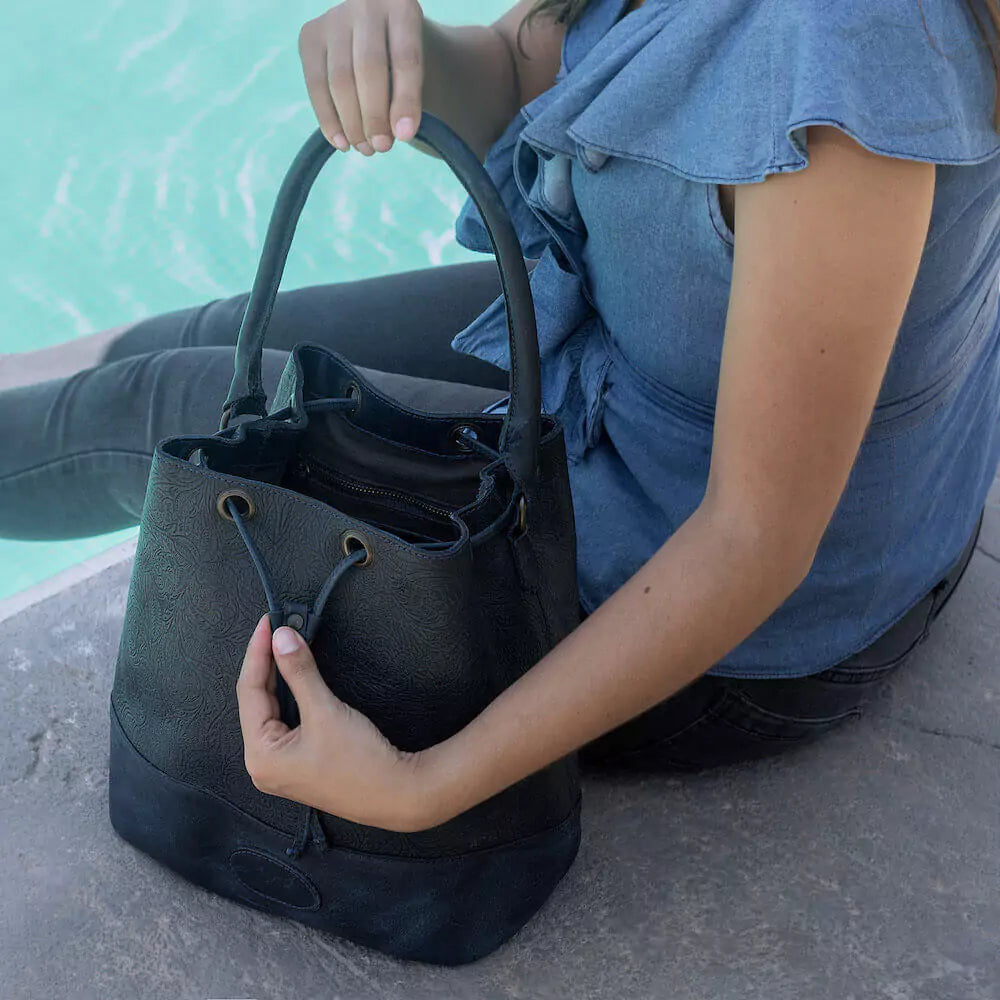 Tooled Leather Bucket Bag Mission Mercantile Leather Goods