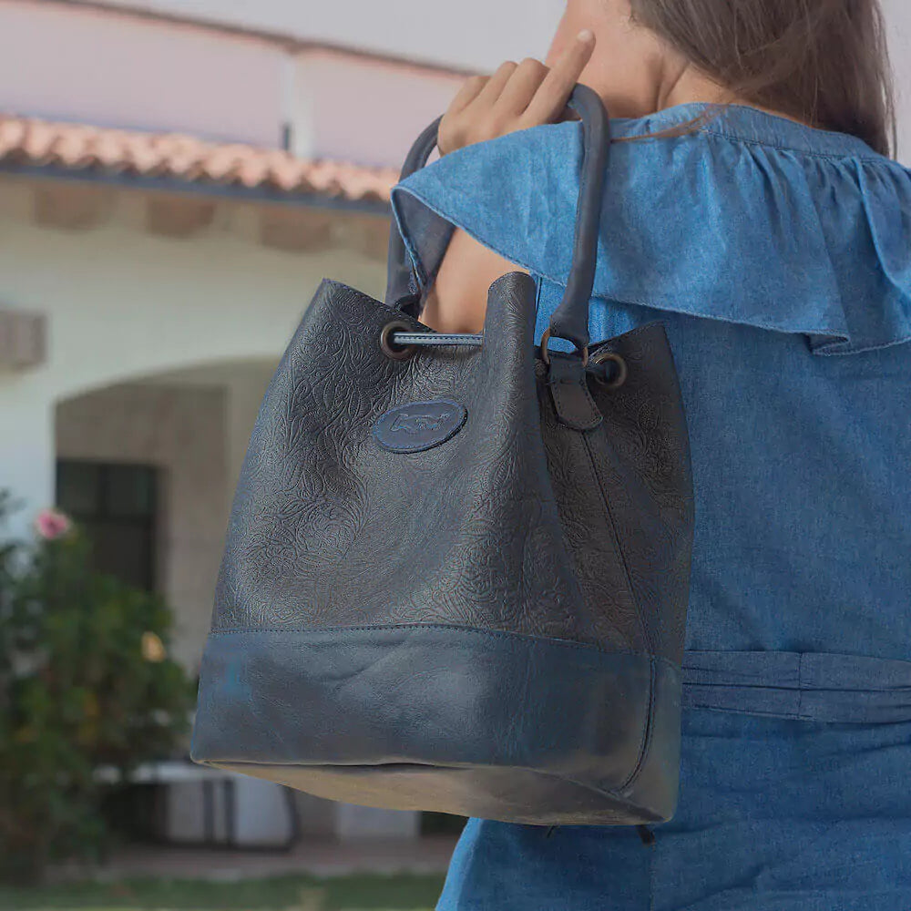 Tooled Leather Bucket Bag Mission Mercantile Leather Goods
