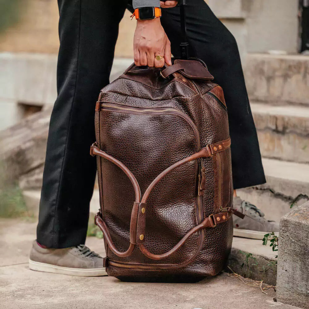 Theodore Leather Wheeled Carry-On Duffle Bag Mission Mercantile Leather Goods