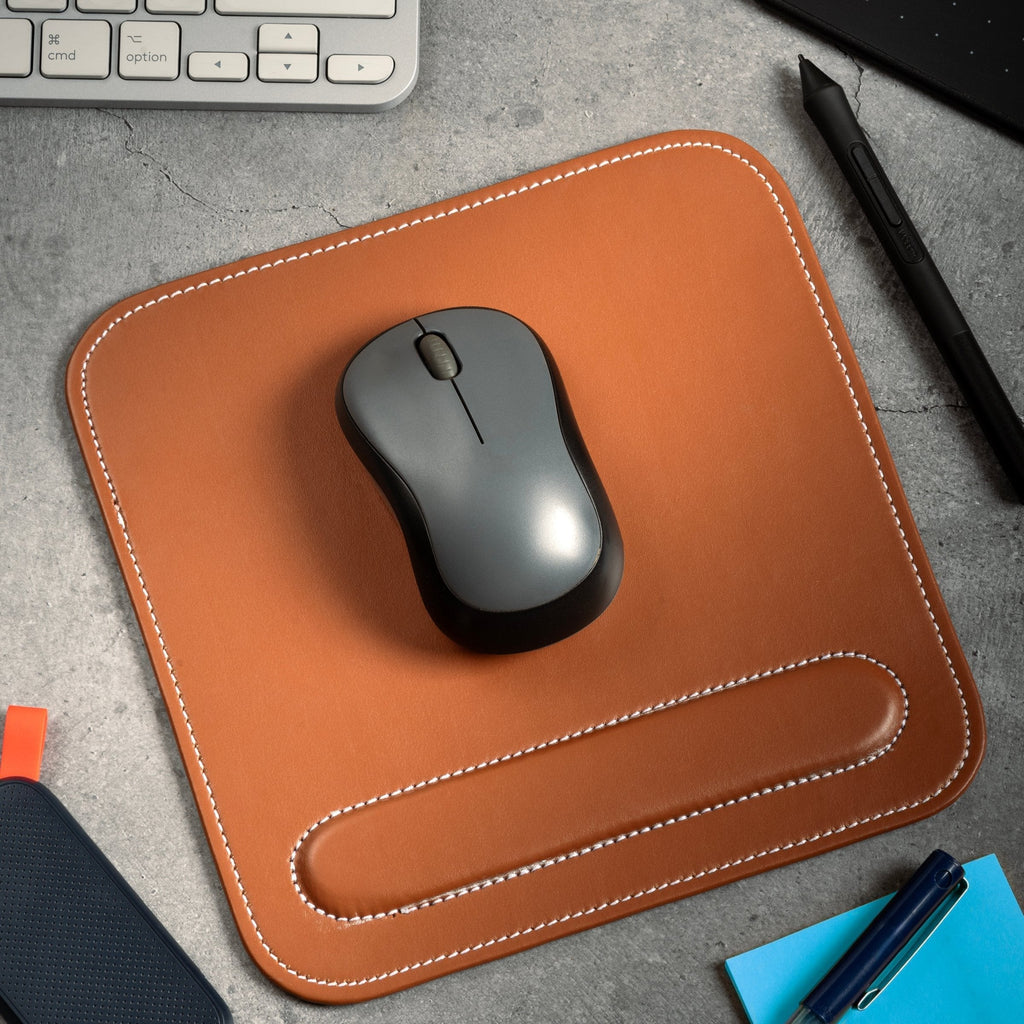 Leather Mouse Pad with Wrist Rest (set of 2) Classy Leather Bags