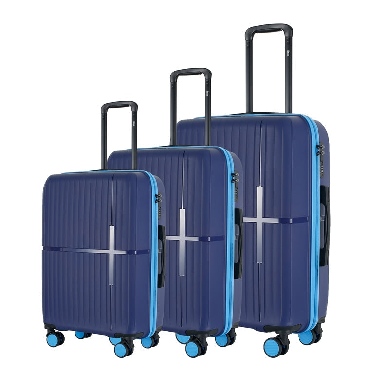 GALA 3-Piece Luggage Set – Polypropylene Hardshell, Lightweight, 360° Dual Spinning Wheels, Combo Lock - 20", 24", 28" - Navy Sky Blue Mirage Luggage