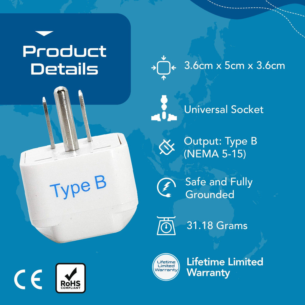 USA, Canada Travel Adapter - Type B - 3 Pack (GP-5) Ceptics