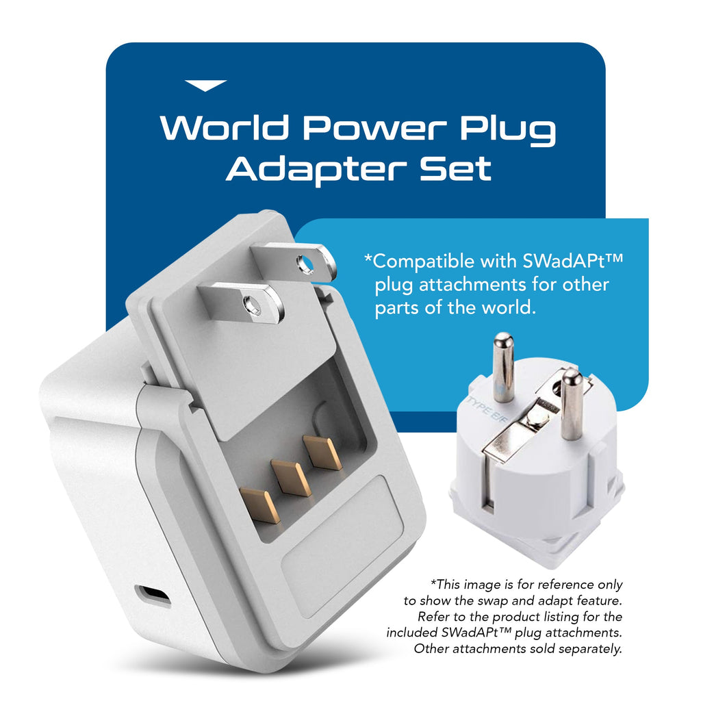 Travel Adapter Set | Type A, B, C, E/F, G, I - USB-C Port with PD + 2 US Outlets (PAK-30-WS) Ceptics