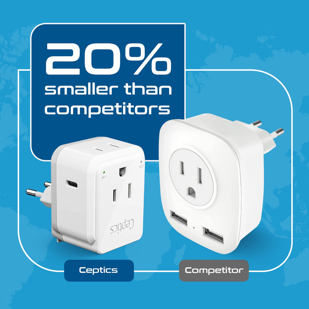 UK, Hong Kong, Travel Plug Adapter | Type G - USB-C Ports + 2 US Outlets (PAK-30W-7) Ceptics