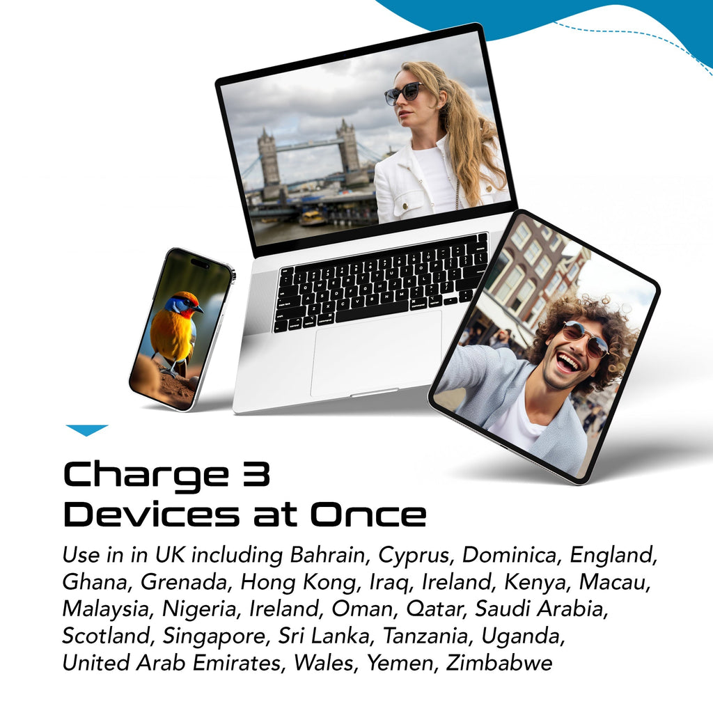 UK, Hong Kong, Travel Plug Adapter | Type G - USB-C Ports + 2 US Outlets (PAK-30W-7) Ceptics