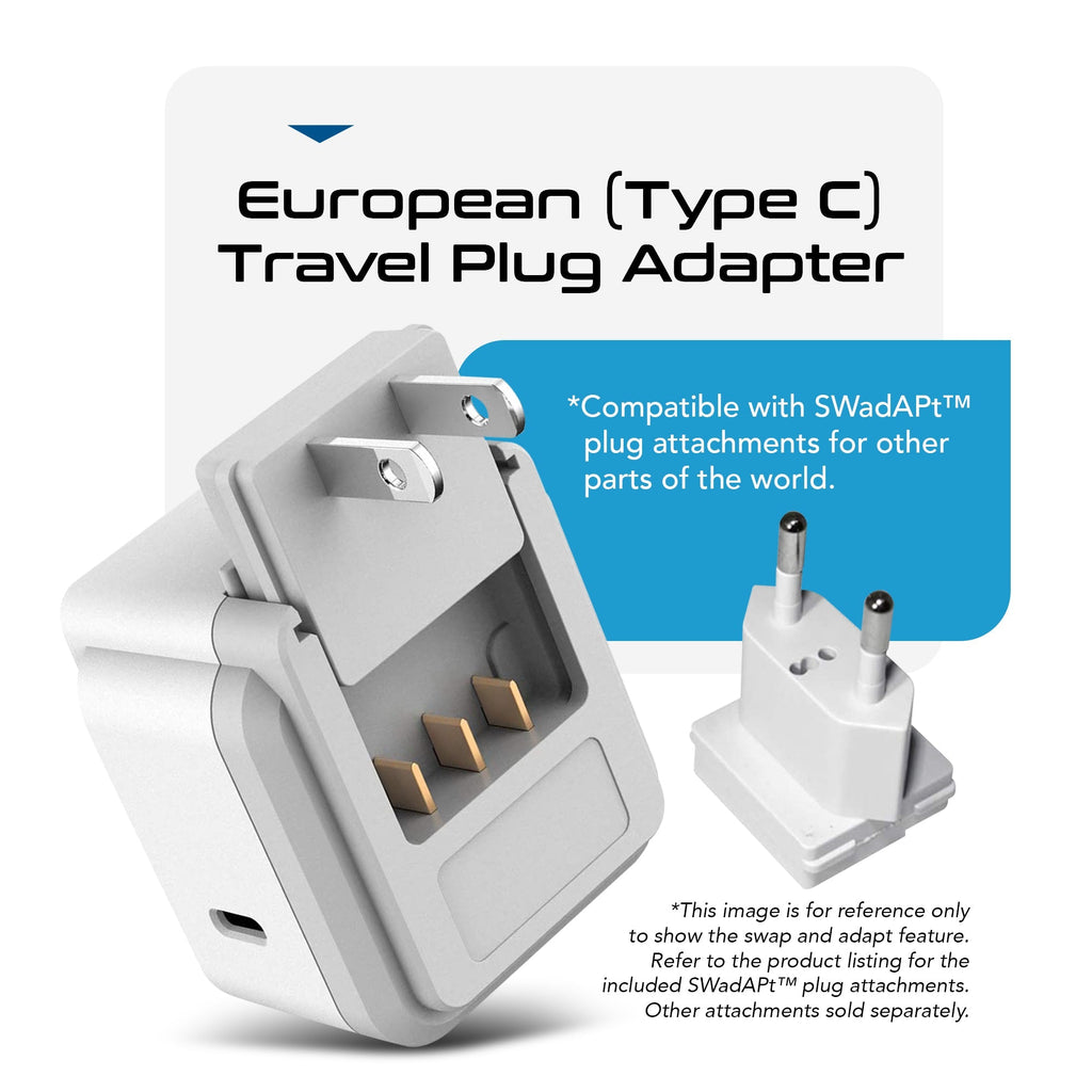 European travel Plug Adapter | Type C - USB C Port + 2 US Outlets (PAK-30W-9C) Ceptics