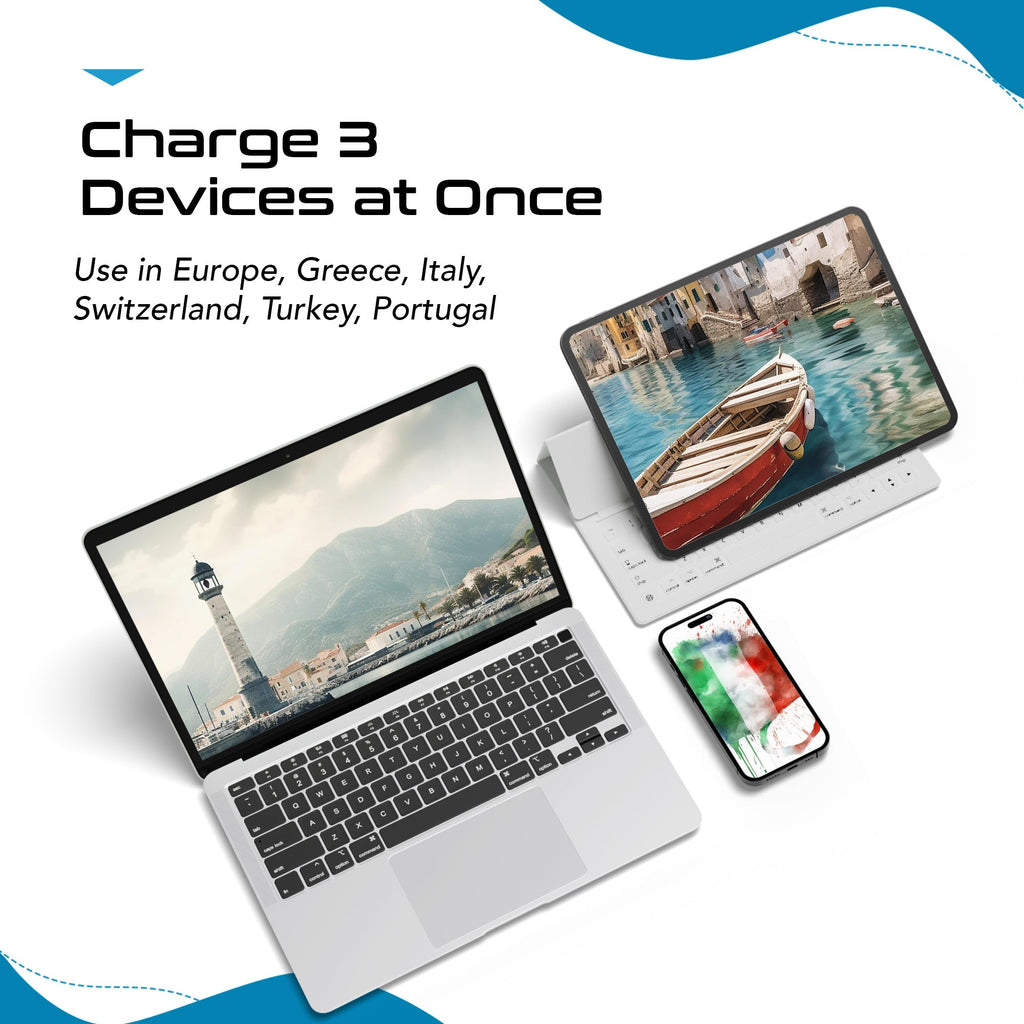 European travel Plug Adapter | Type C - USB C Port + 2 US Outlets (PAK-30W-9C) Ceptics
