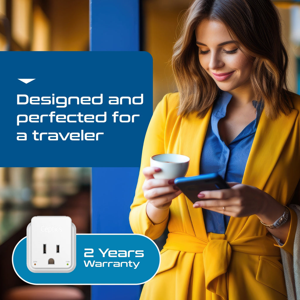 European travel Plug Adapter | Type C - USB C Port + 2 US Outlets (PAK-30W-9C) Ceptics