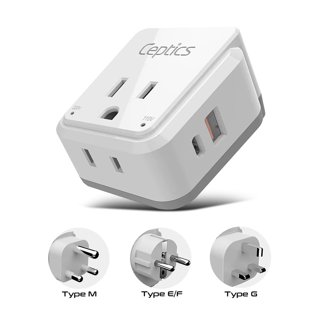 Africa Travel Adapter Set | Type E/F, G, M - USB & USB-C Ports + 2 US Outlets (PAK-AF) Ceptics