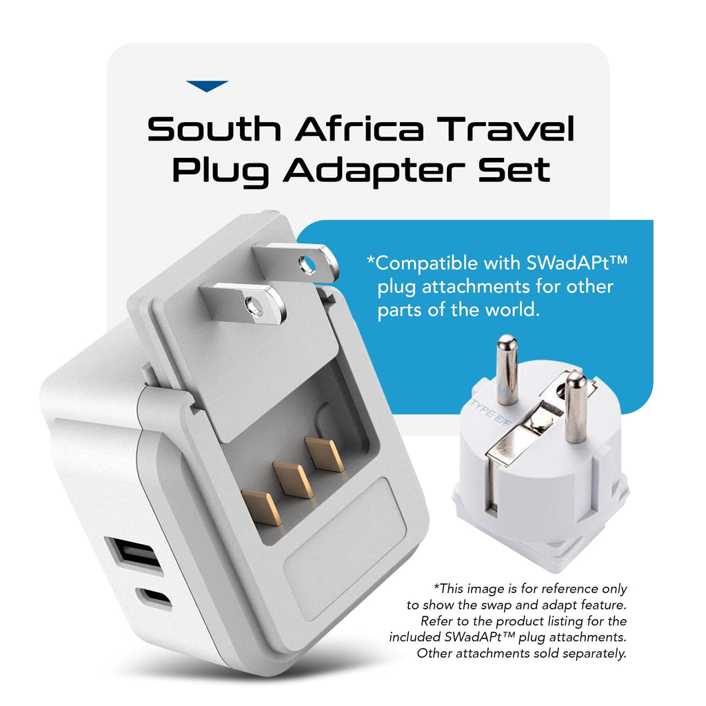 Africa Travel Adapter Set | Type E/F, G, M - USB & USB-C Ports + 2 US Outlets (PAK-AF) Ceptics