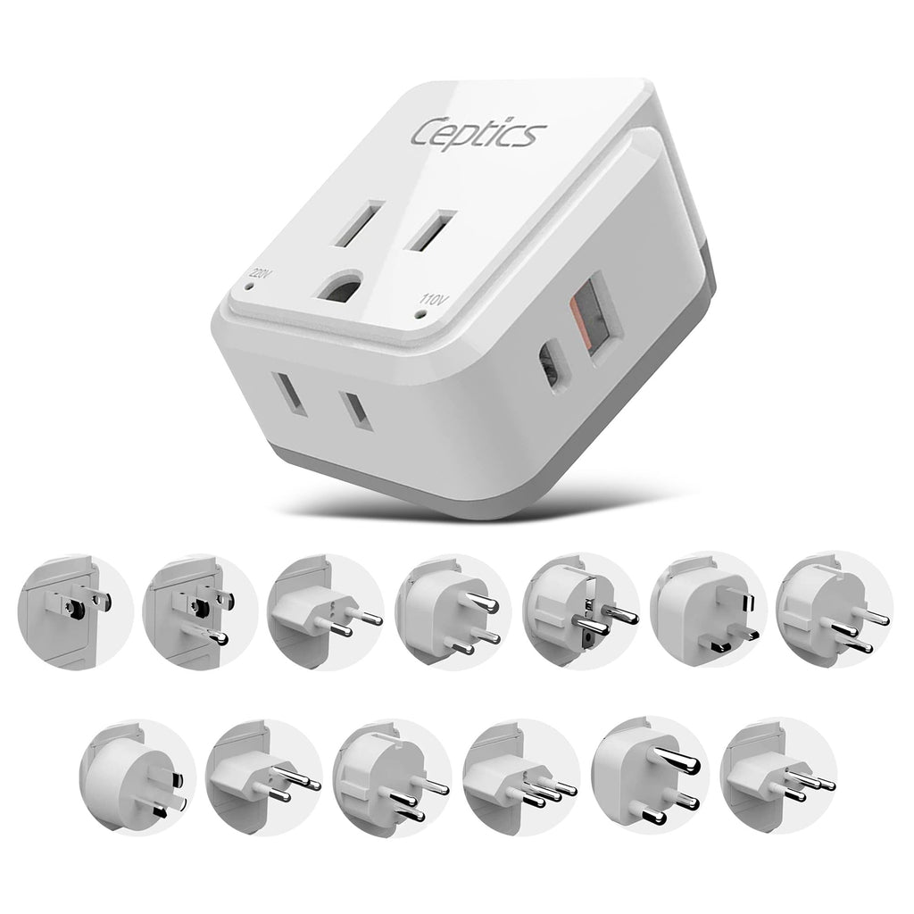 Travel Adapter Set | Type A, B, C, E/F, G, I - USB & USB-C Ports + 2 US Outlets (PAK-WS) Ceptics