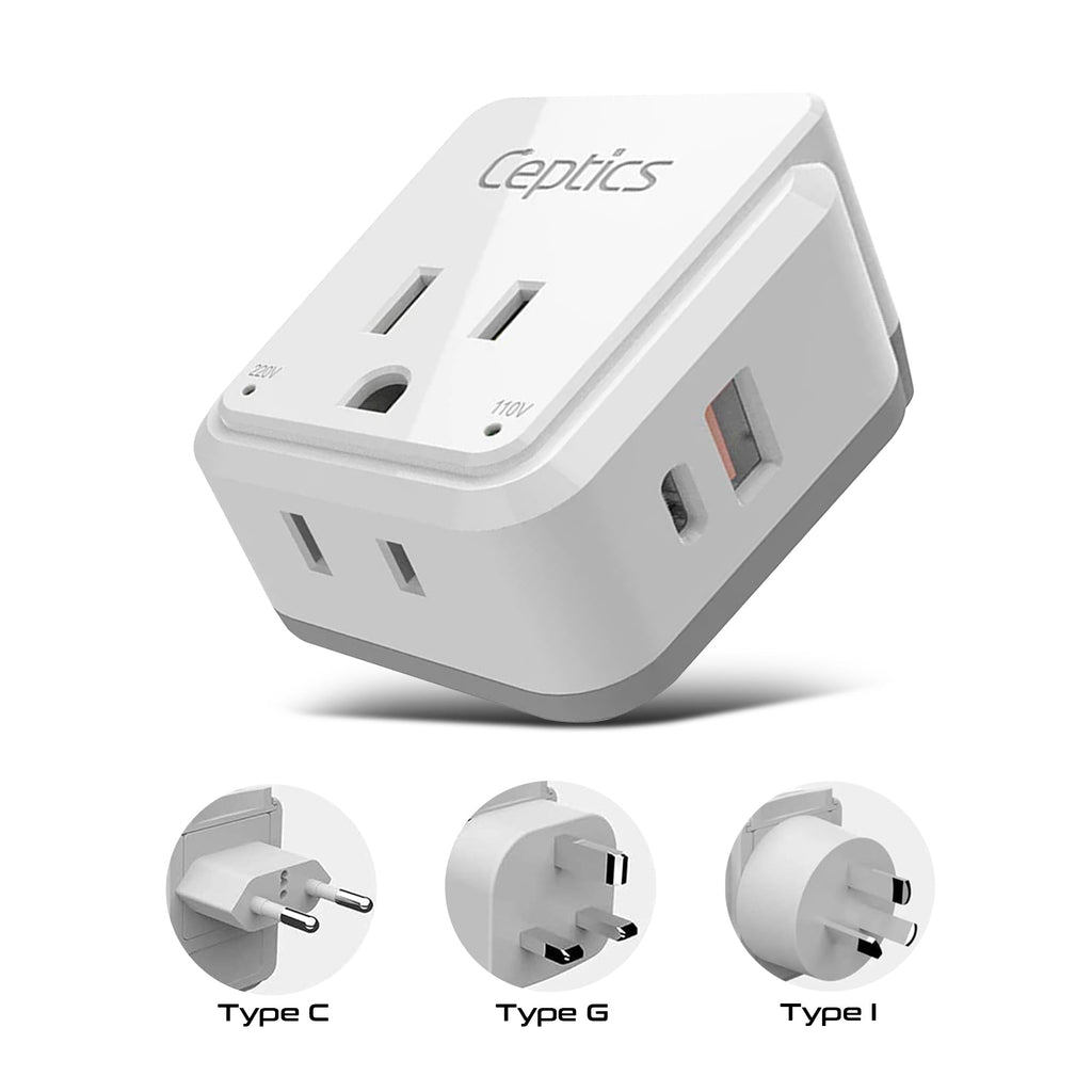 Asian, China, Malaysia Travel Adapter Set | Type C, G, I - USB & USB-C Ports + 2 US Outlets (PAK-AS) Ceptics
