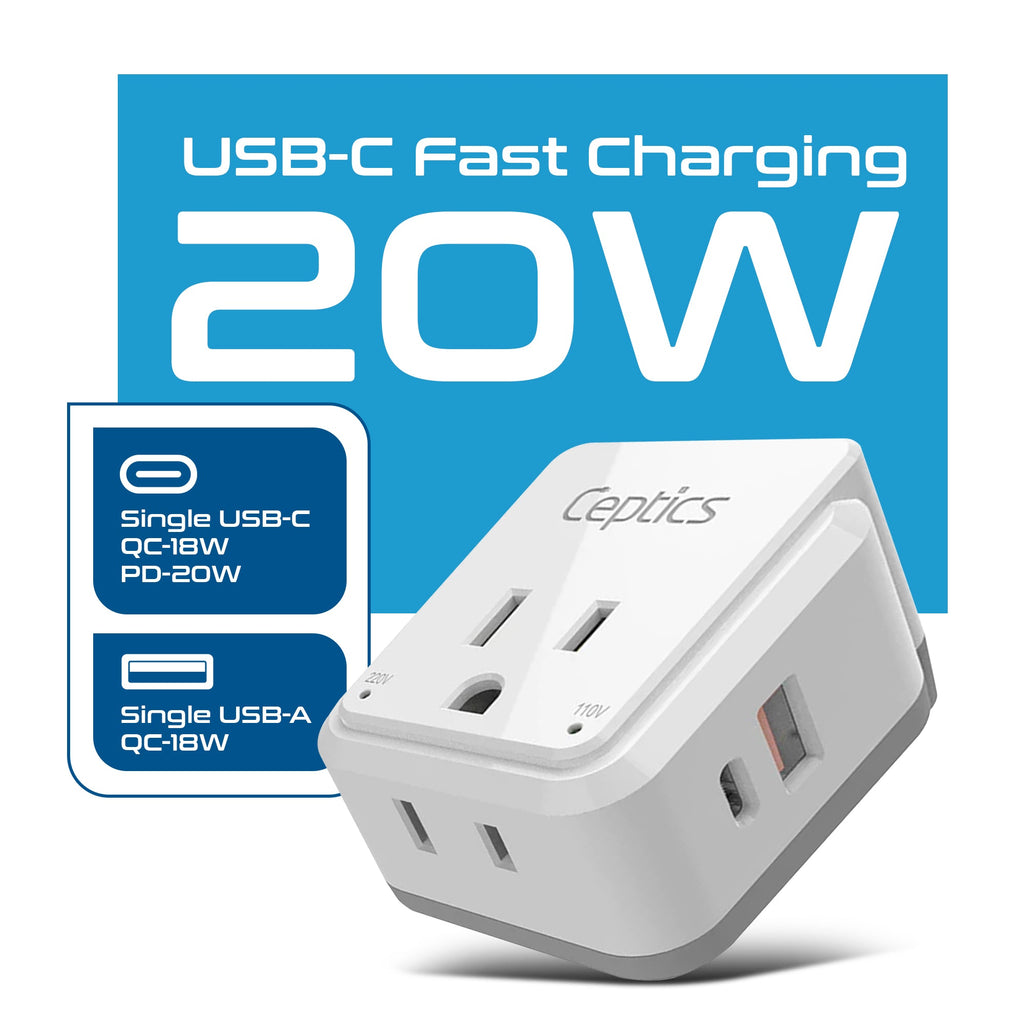 Asian, China, Malaysia Travel Adapter Set | Type C, G, I - USB & USB-C Ports + 2 US Outlets (PAK-AS) Ceptics