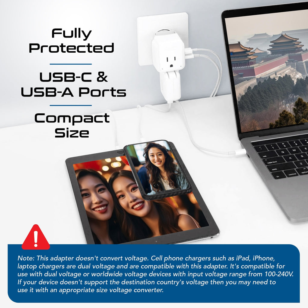 Asian, China, Malaysia Travel Adapter Set | Type C, G, I - USB & USB-C Ports + 2 US Outlets (PAK-AS) Ceptics