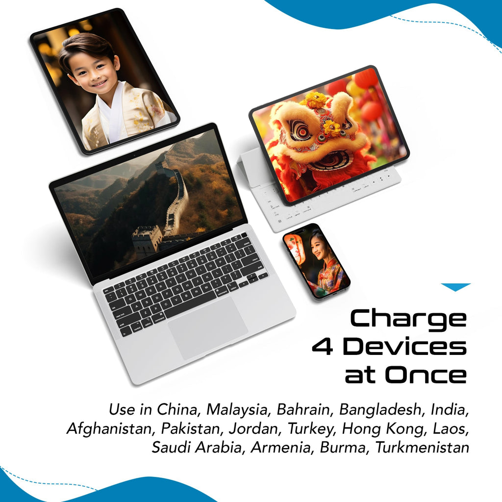 Asian, China, Malaysia Travel Adapter Set | Type C, G, I - USB & USB-C Ports + 2 US Outlets (PAK-AS) Ceptics