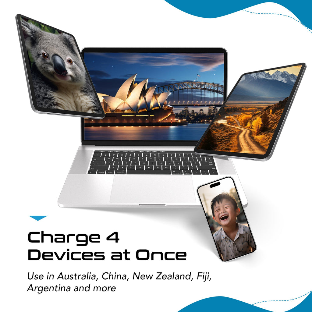 Australia, China, New Zealand Travel Adapter | Type I - USB & USB-C Ports + 2 US Outlets (PAK-AU) Ceptics