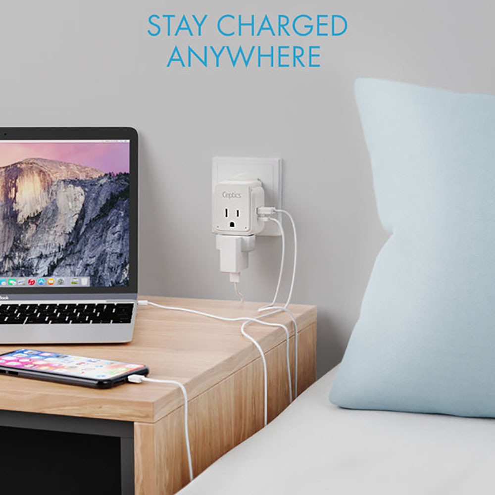 European Travel Adapter | Type C - USB & USB-C Ports + 2 US Outlets (PAK-C) Ceptics
