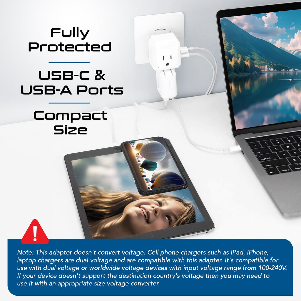 Travel Adapter Kit | Type C, E/F, G - USB & USB-C Ports + 2 US Outlets (PAK-EU) Ceptics