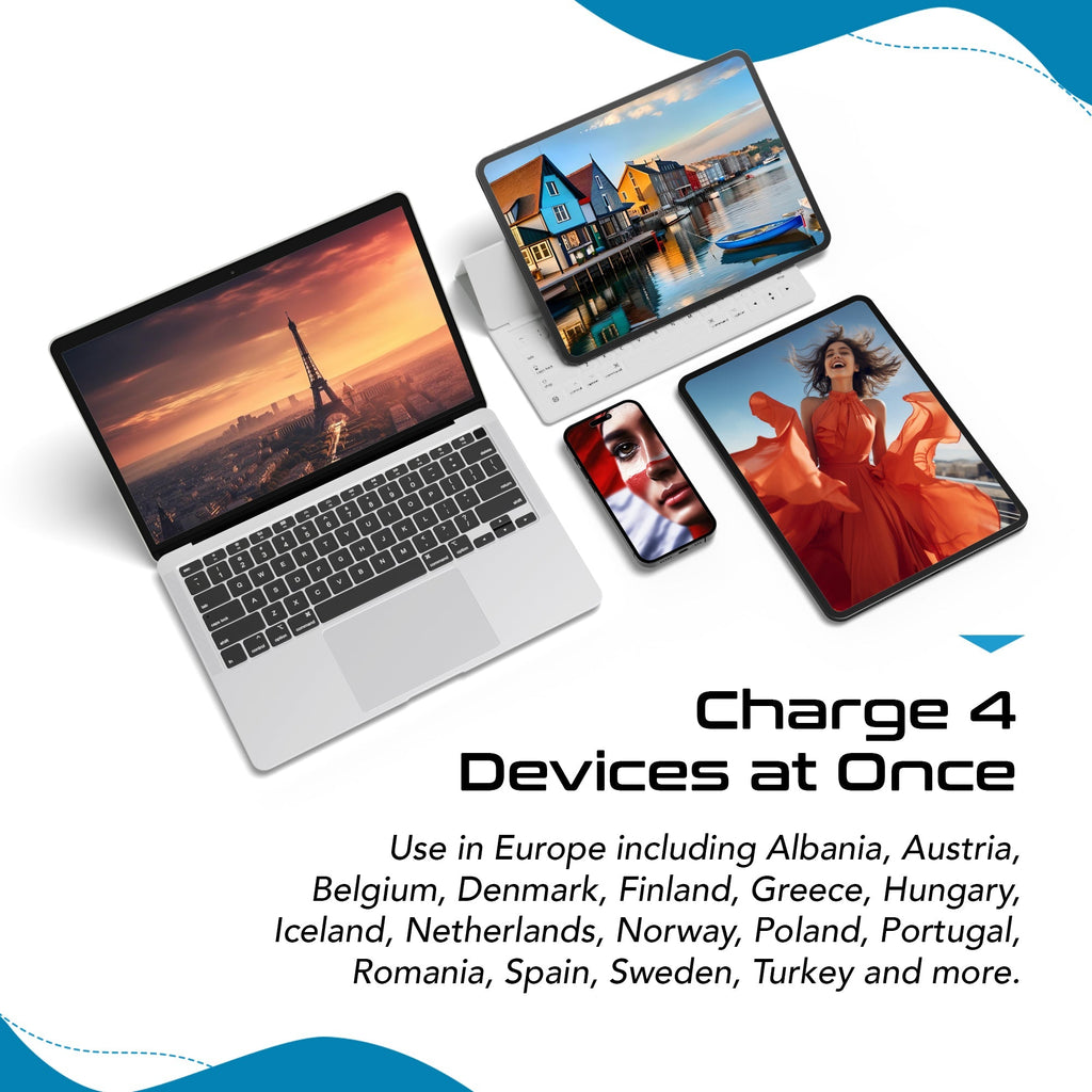 Travel Adapter Kit | Type C, E/F, G - USB & USB-C Ports + 2 US Outlets (PAK-EU) Ceptics